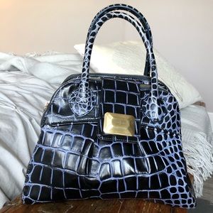 Navy blue genuine soft leather handbag purse